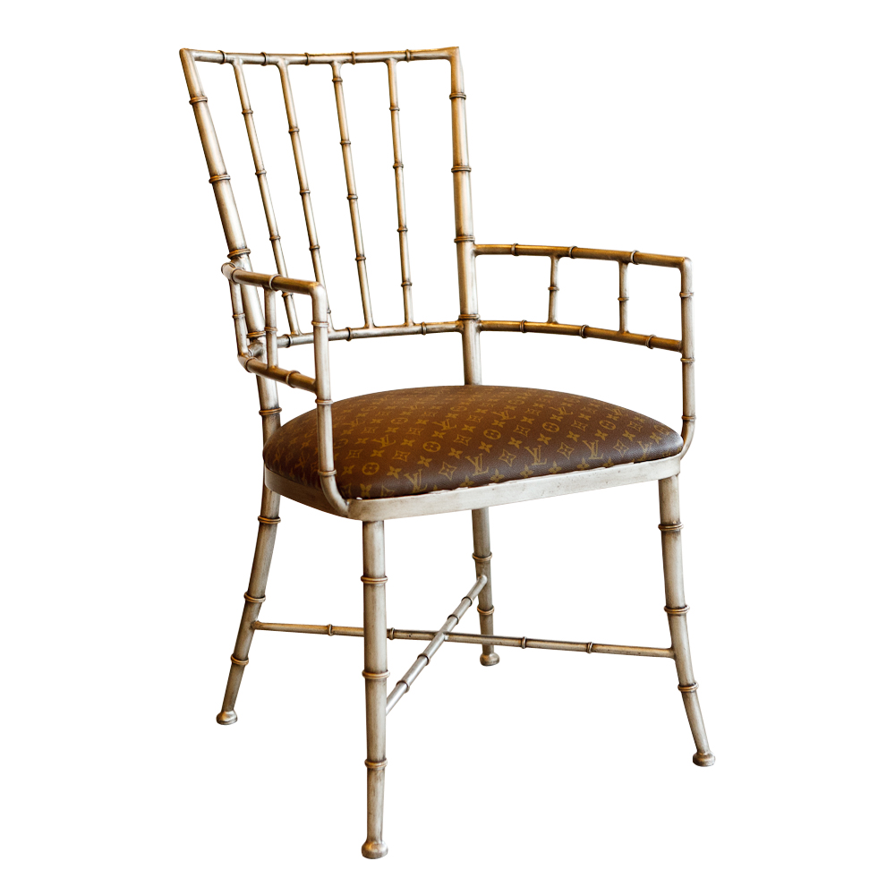 Vintage Faux Bamboo Armchair in Louis Vuitton Upholstery : On Antique Row - West Palm Beach ...