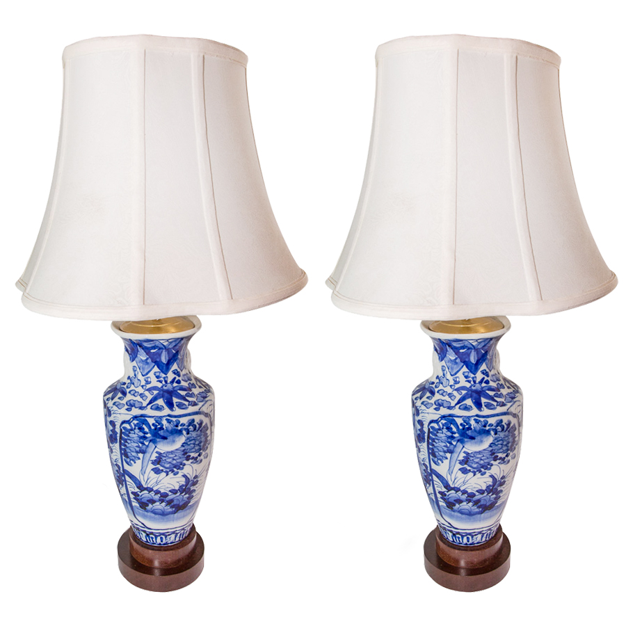 Pair of Antique Chinese Blue and White Porcelain Table Lamps On Antique Row West Palm Beach