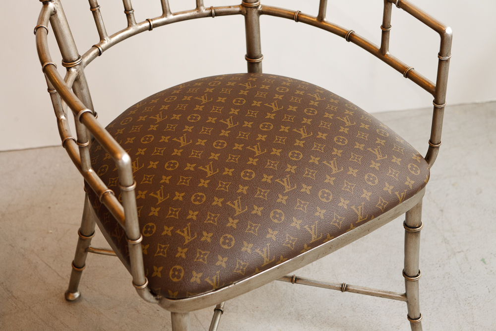 Vintage Faux Bamboo Armchair in Louis Vuitton Upholstery : On Antique Row - West Palm Beach ...