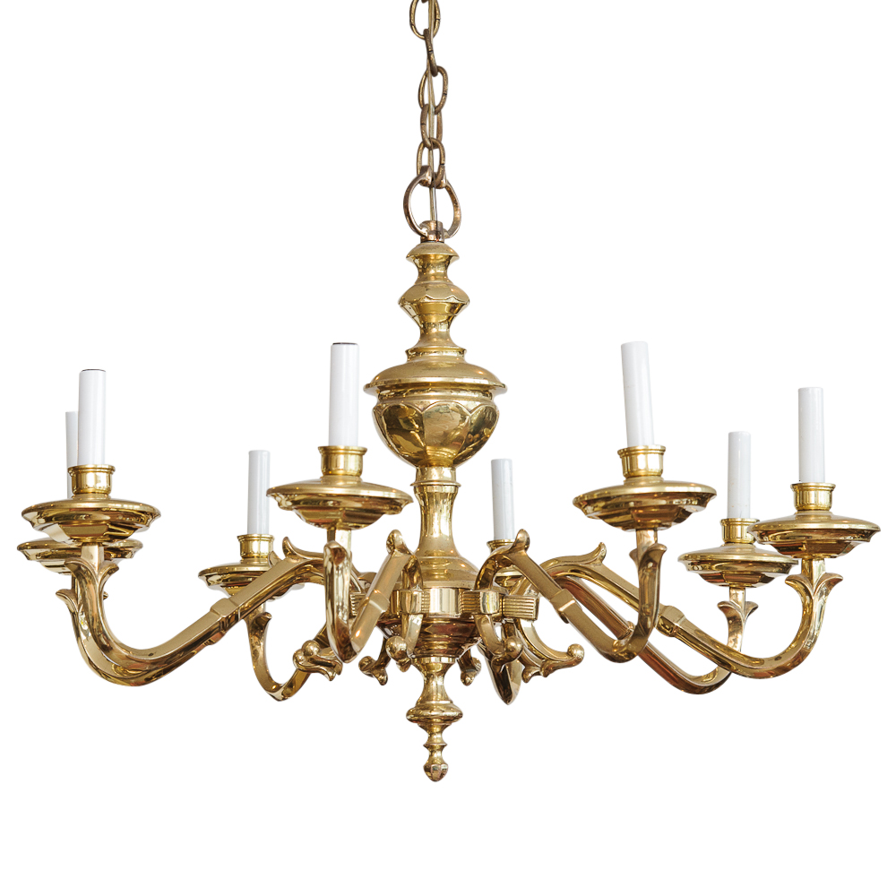 Traditional 8 Arm Heavy Brass Chandelier : On Antique Row - West