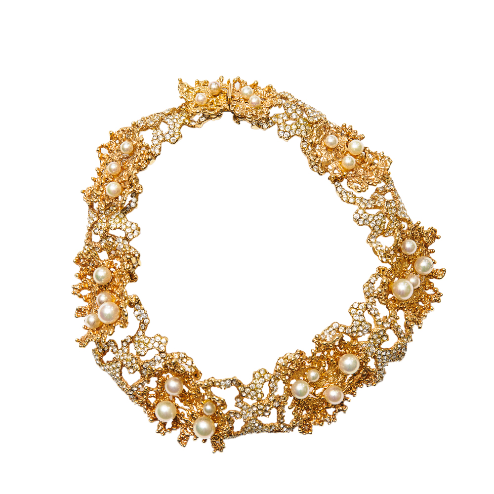 1968 Christian Dior Necklace with Faux Pearls and Clear Rhinestones ...