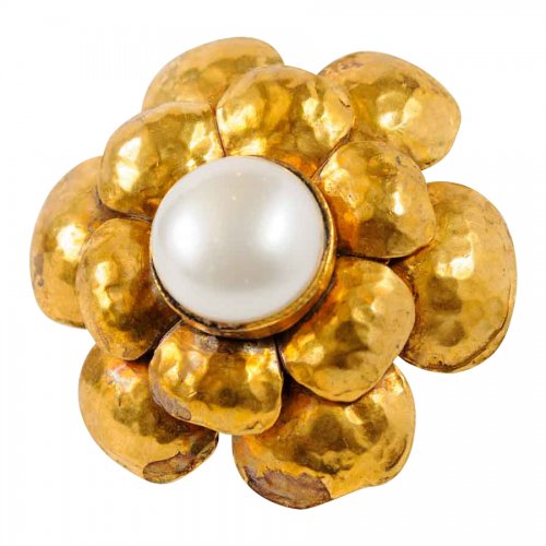 Chanel Flower Pin with Faux Pearl Center : On Antique Row - West Palm ...