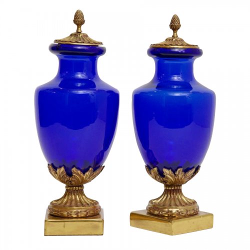 Pair French Neoclassical Dore Bronze Cobalt Blue Vases : On Antique Row ...